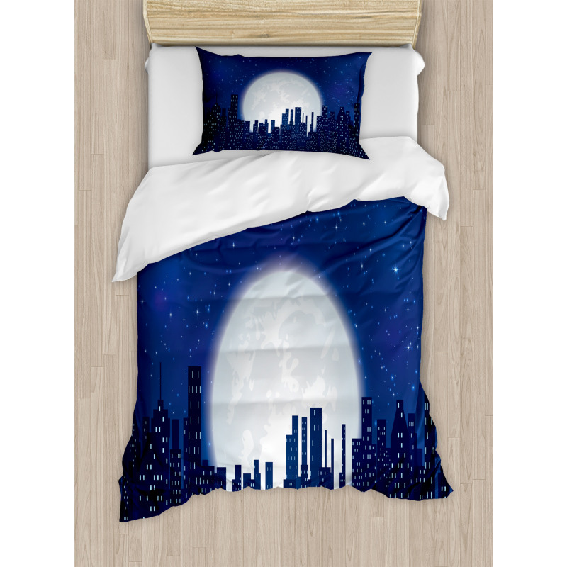 Moon Stars and City Duvet Cover Set