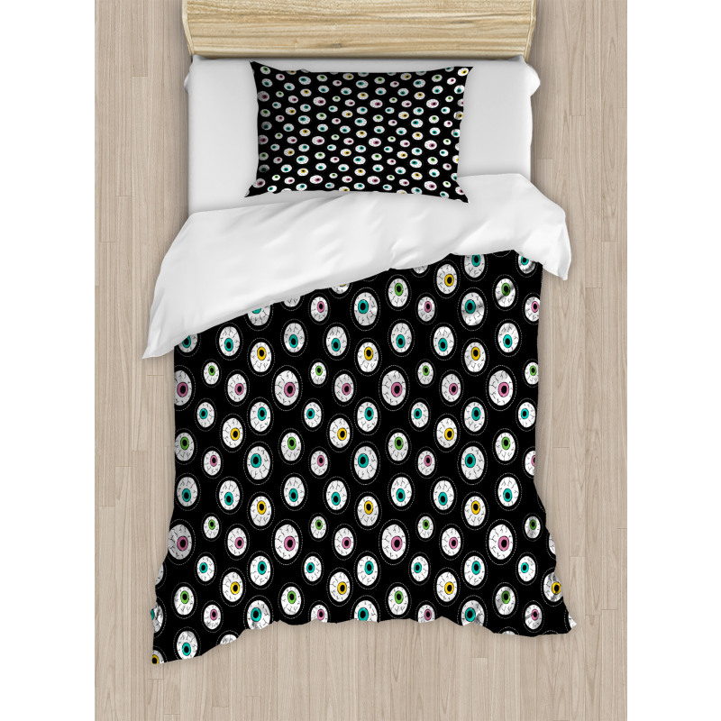 Dashed Circles Cartoon Eyes Duvet Cover Set