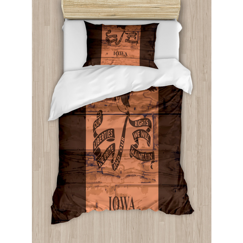 Iowa Flag on Wood Planks Duvet Cover Set