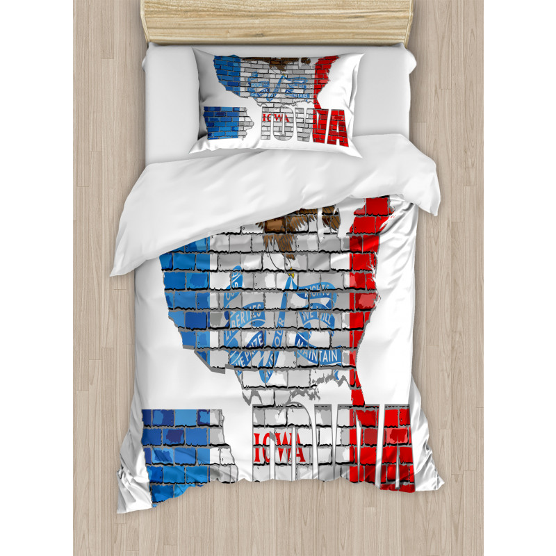 Iowa Map on a Brick Wall Duvet Cover Set