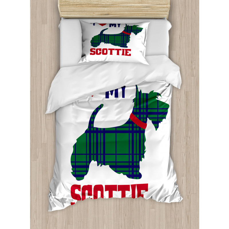 I Heart My Scottie Text Duvet Cover Set