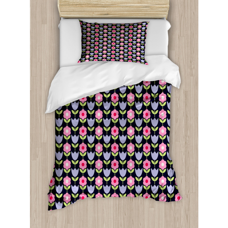 Daisy and Tulip Blossoms Duvet Cover Set