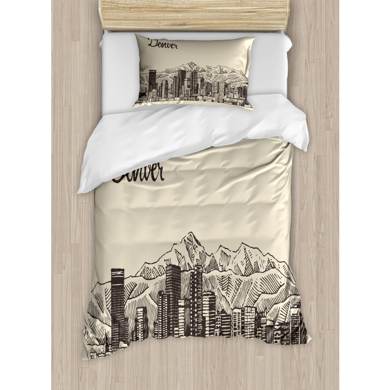 Denver City Skyline Sketch Duvet Cover Set