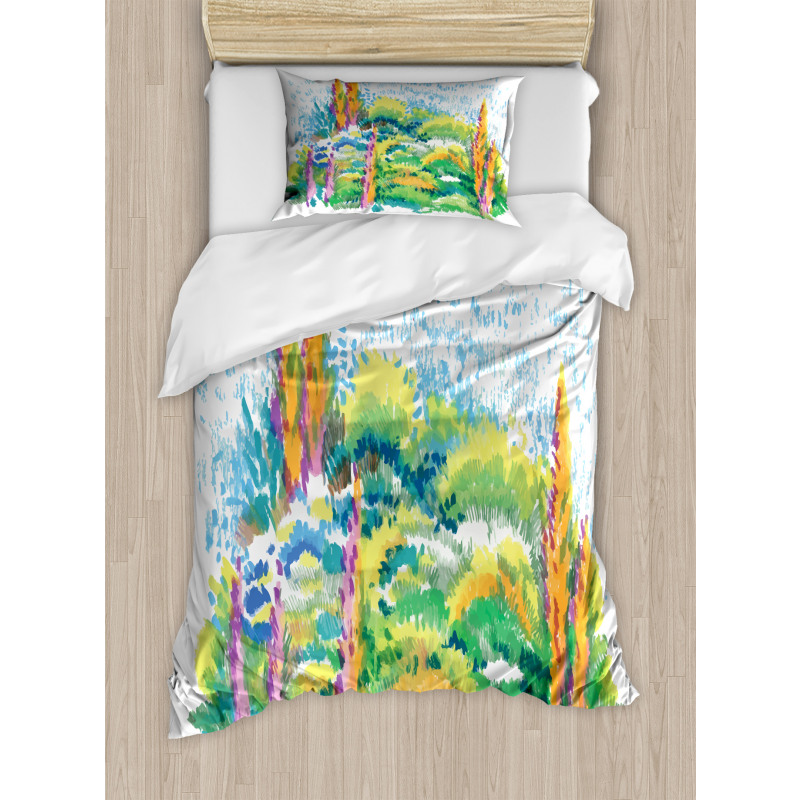 Floral Nature Meadow Trees Duvet Cover Set