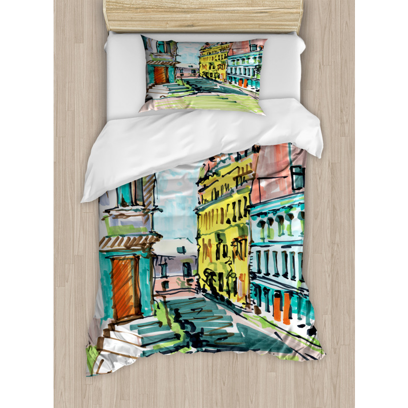 Watercolor Sketch City Duvet Cover Set