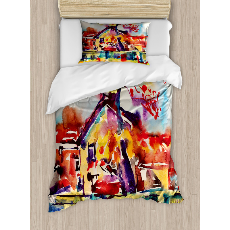 Abstract Country Village Duvet Cover Set