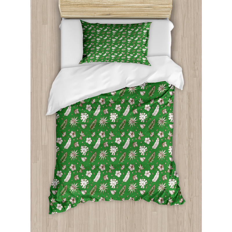 Hand Drawn Palm and Monstera Duvet Cover Set
