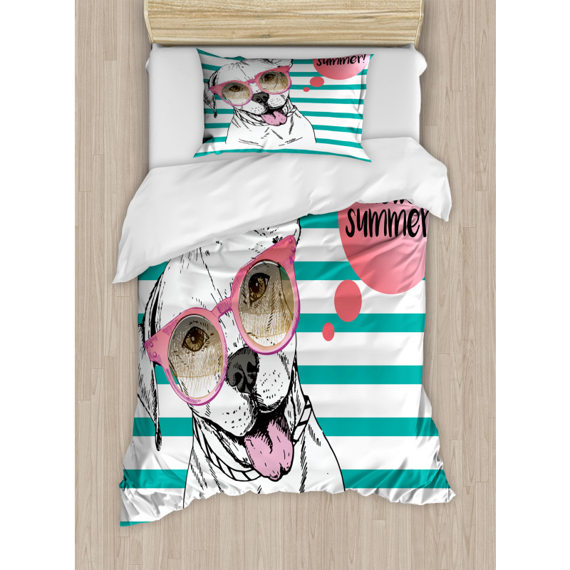 English Pitbull Sunglassess Duvet Cover Set