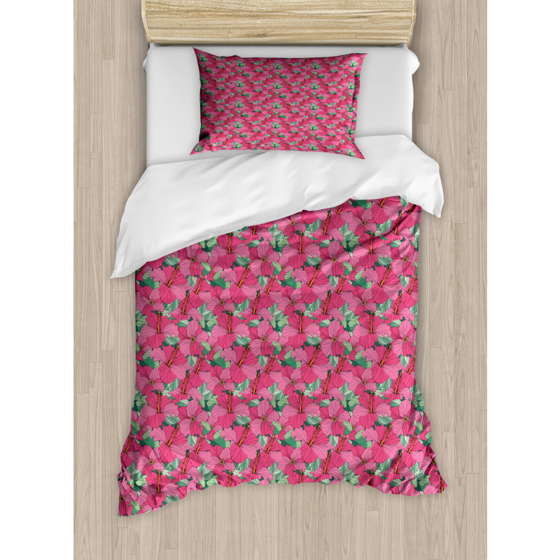 Flourishing Hibiscus Blooms Duvet Cover Set