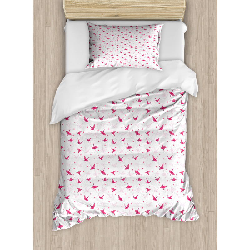 Origami Cranes with Hearts Duvet Cover Set