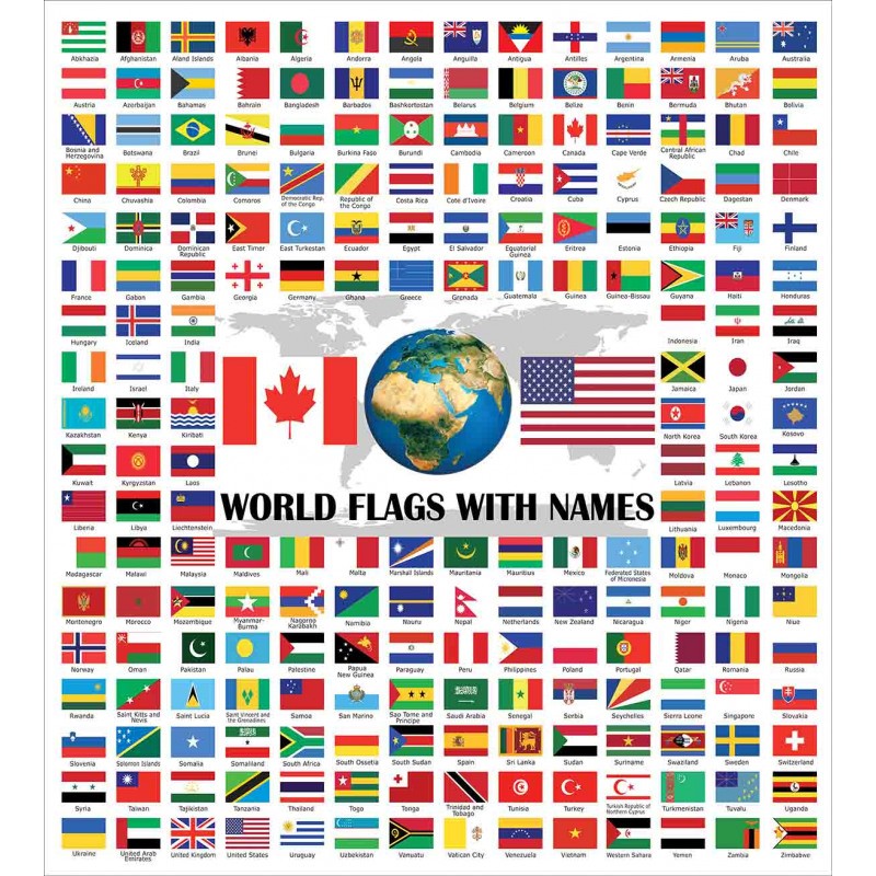 World Flags with Names Duvet Cover Set