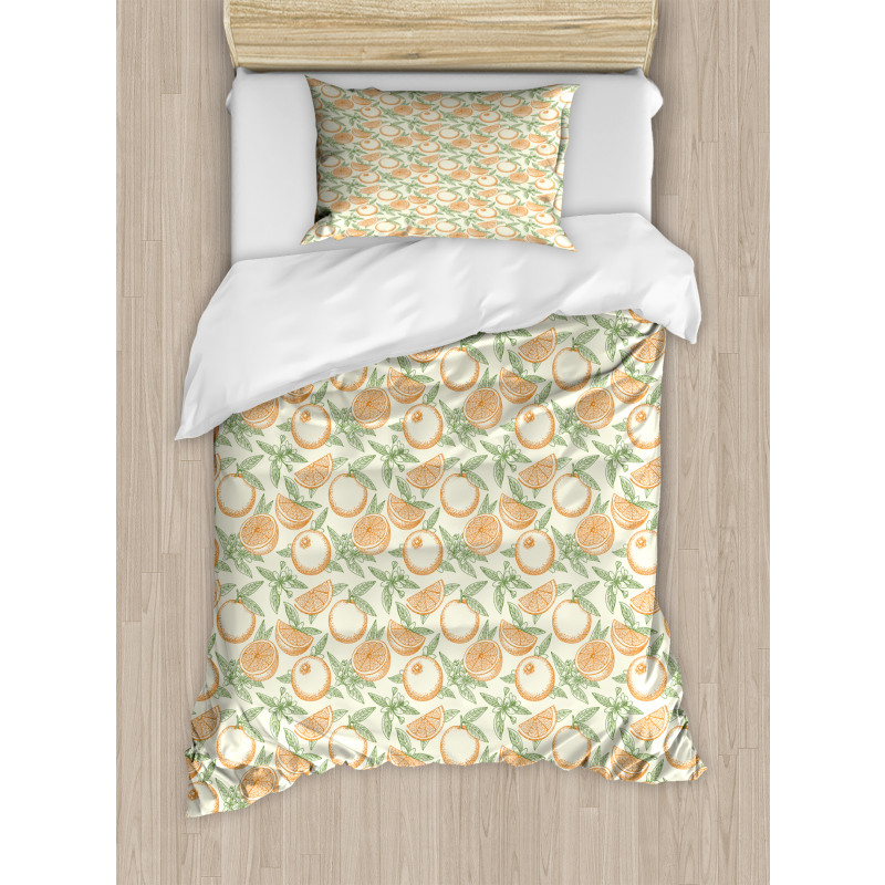 Hand Drawn Leaves and Fruits Duvet Cover Set