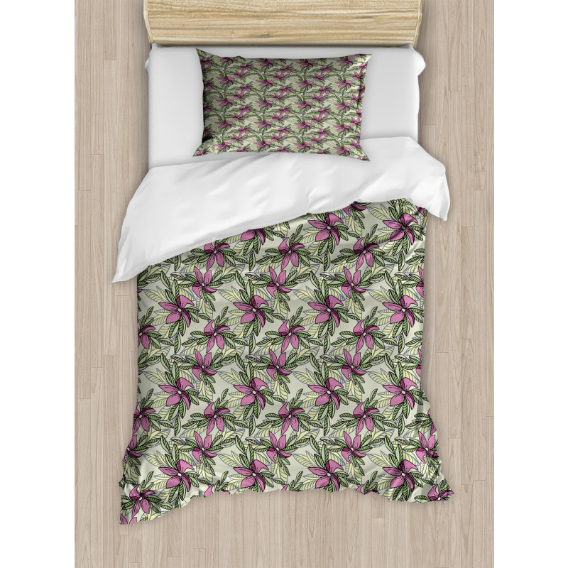 Flowers and Leaves Pattern Duvet Cover Set