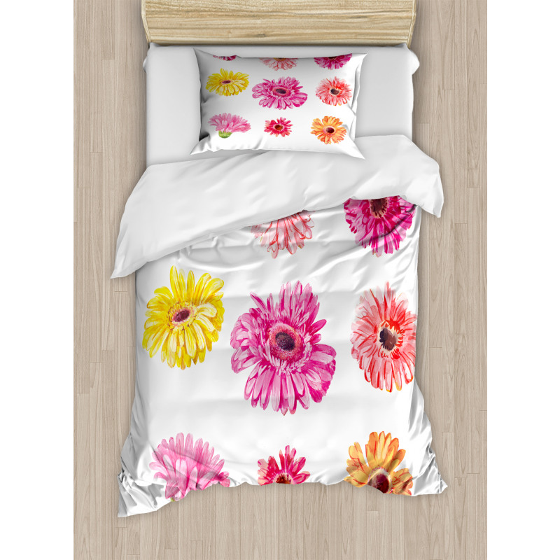 Pink Yellow Flowers Duvet Cover Set