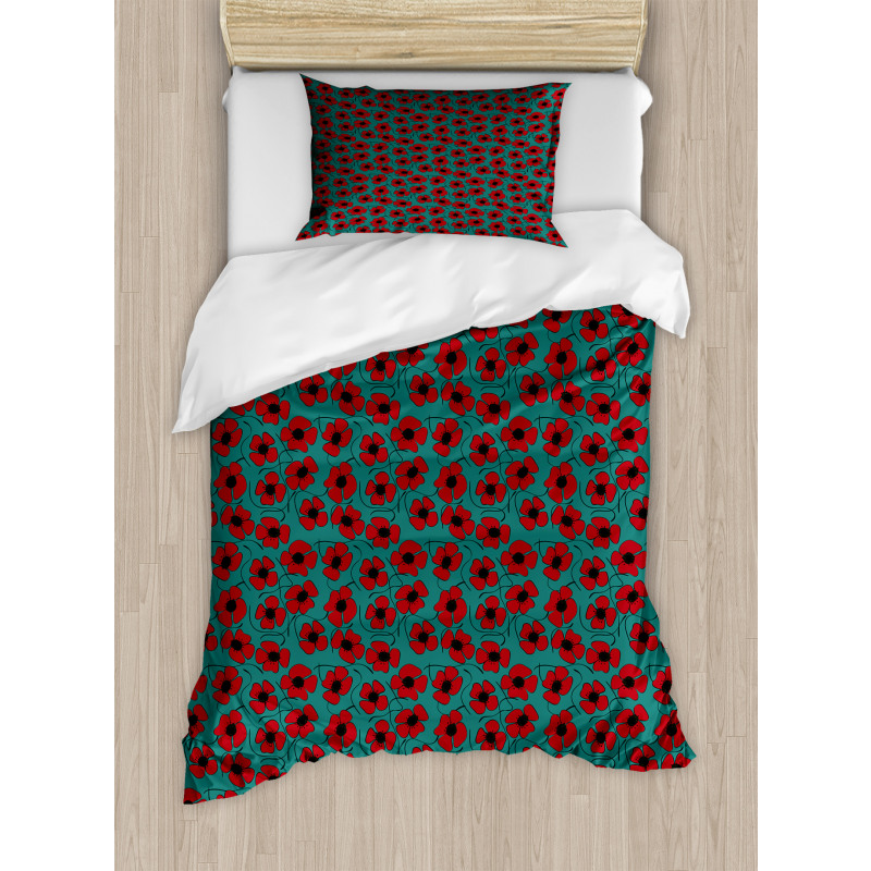 Swirls on Teal Background Duvet Cover Set