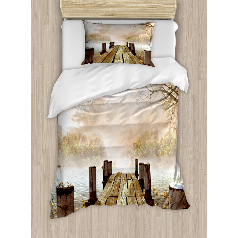 Fall Lake in Forest Duvet Cover Set