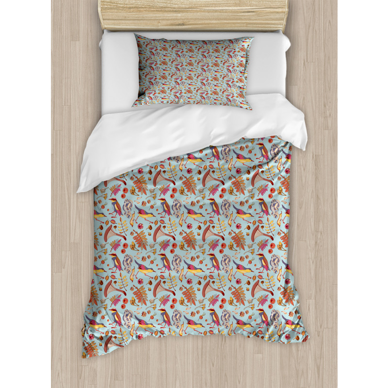 Cartoon Sparrows Mushroom Duvet Cover Set