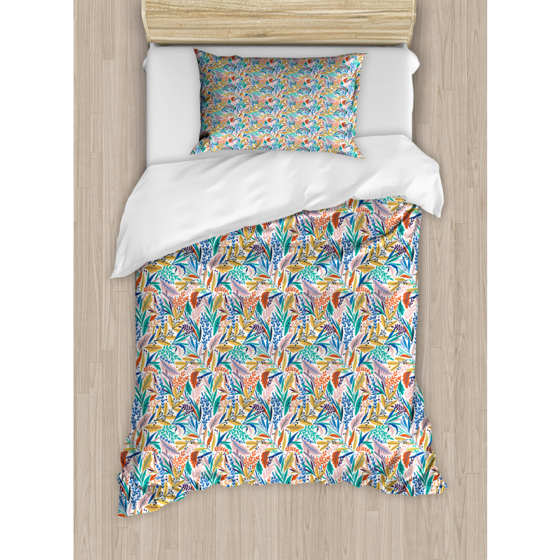 Tropical Doodle Leaves Duvet Cover Set