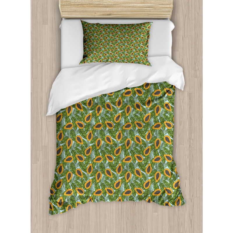 Halved Tropic Fruits Leaves Duvet Cover Set