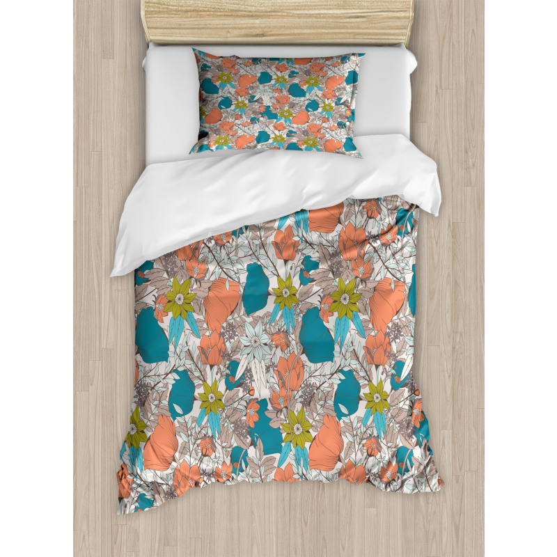 Tulips Poppy and Foliage Duvet Cover Set