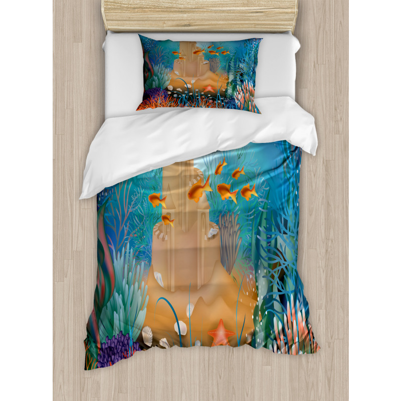 Fish Corals and Castle Duvet Cover Set