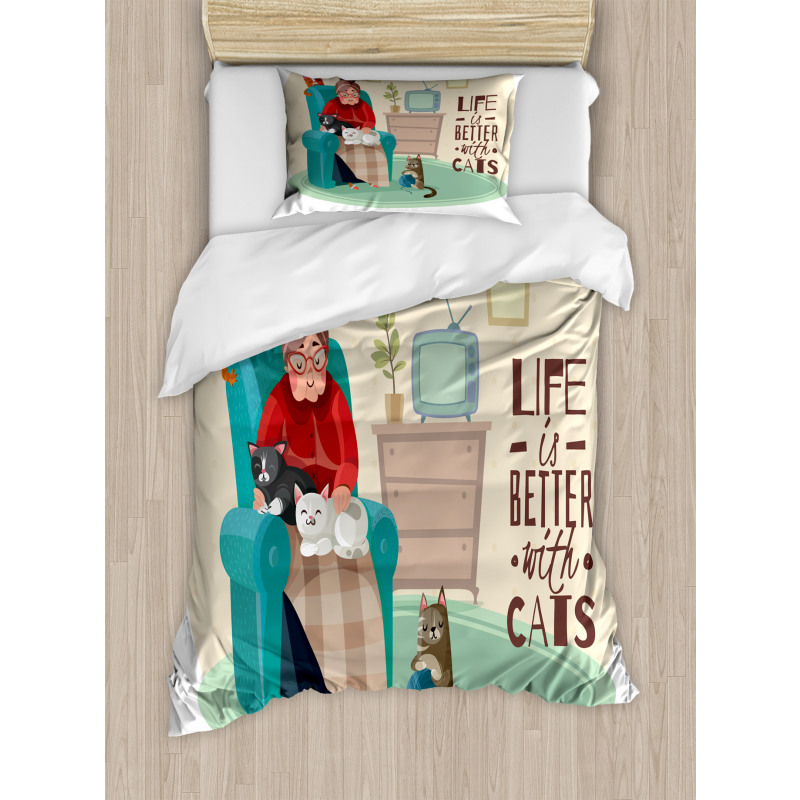 Lady in Armchair and Kitten Duvet Cover Set