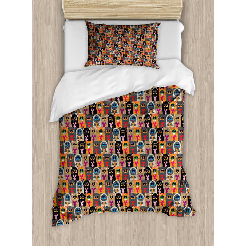 Colorful Cats Holding Hearts Duvet Cover Set