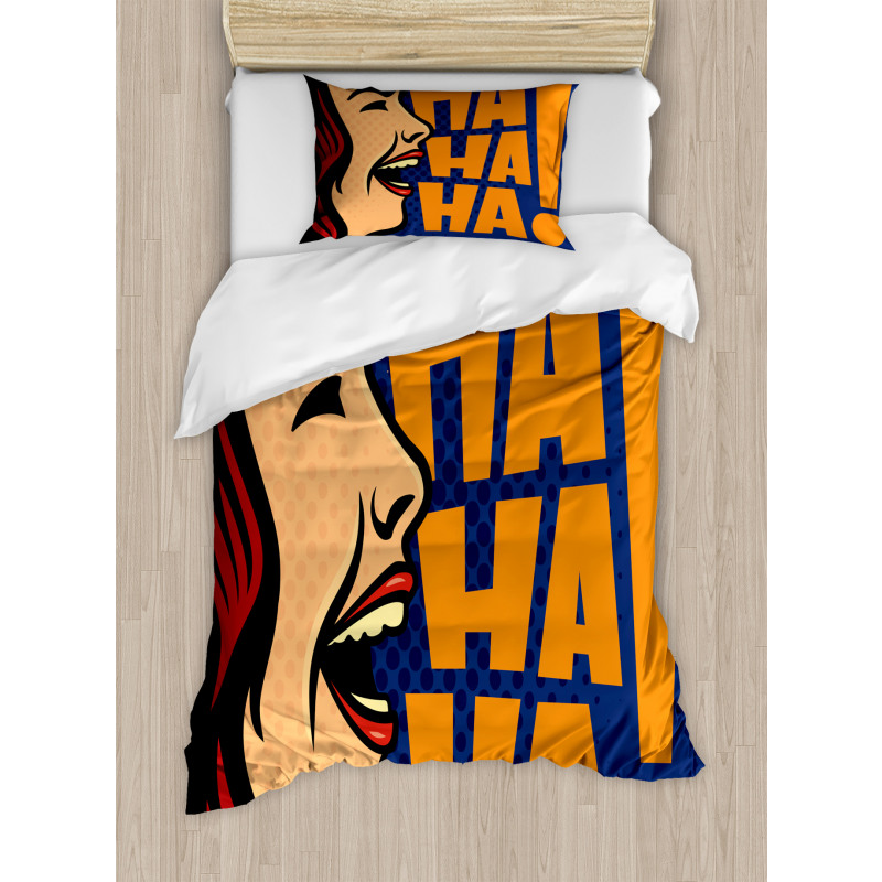 Cartoon Style Woman Laughing Duvet Cover Set