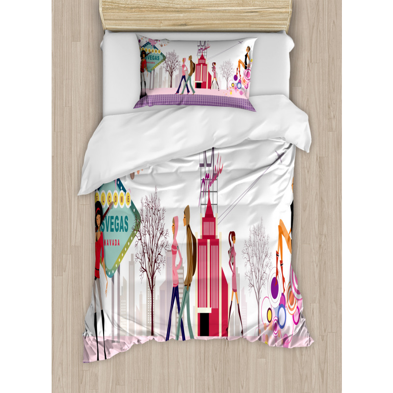 Teens Walking on Street Duvet Cover Set