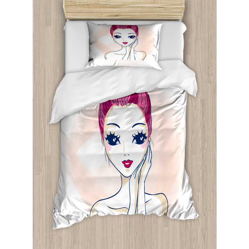 Pink Updo Bun Hairstyle Duvet Cover Set