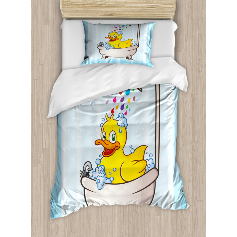 Cartoon Mascot in Bathtub Duvet Cover Set