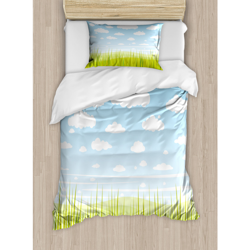 Grass and Clouds Landscape Duvet Cover Set