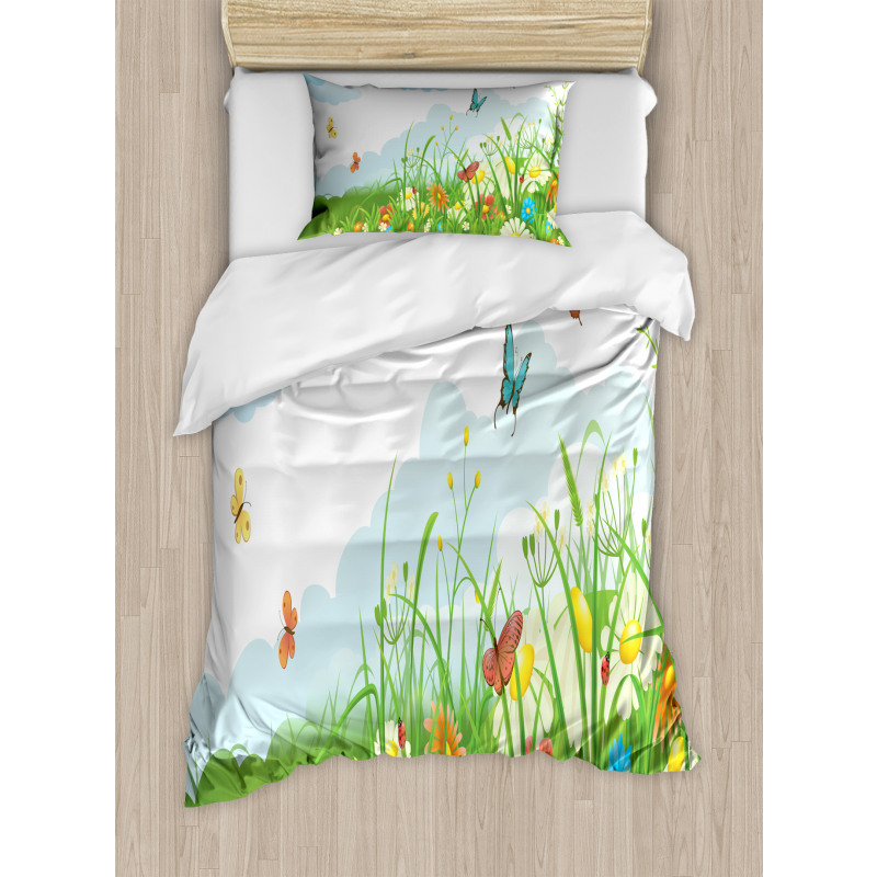 Clouds with Spring Meadow Duvet Cover Set