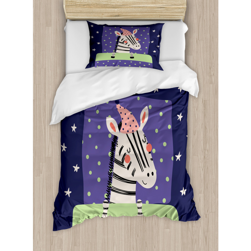 Sleeping Zebra in Nightcap Duvet Cover Set