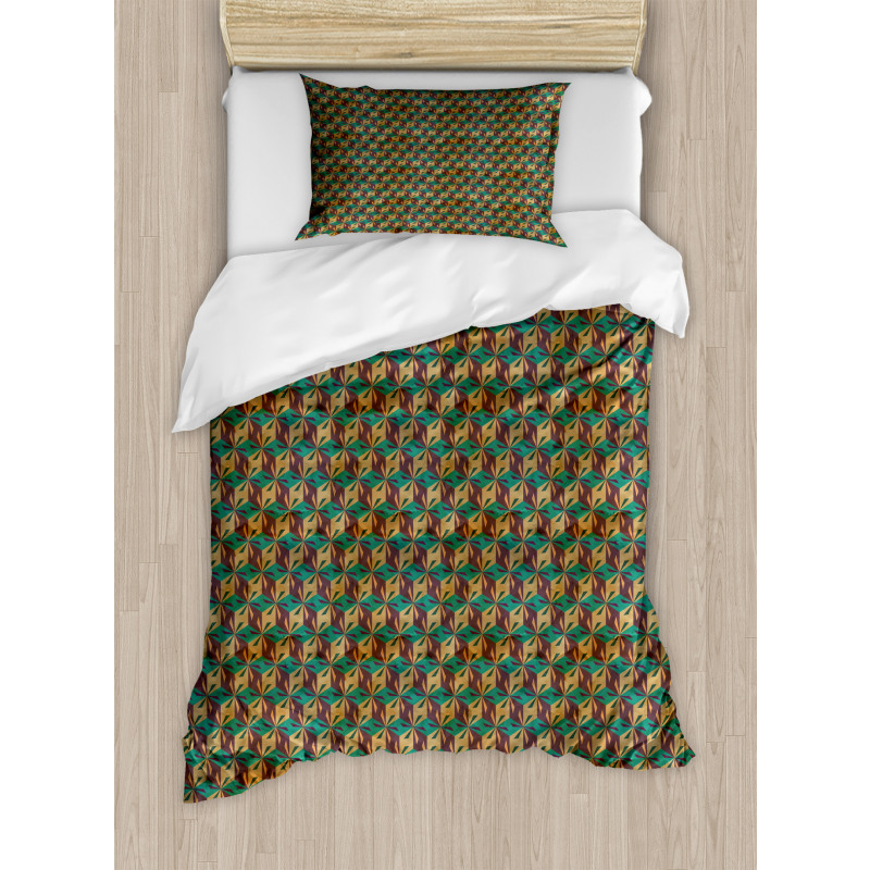 Grungy Retro Rhombus Shape Duvet Cover Set