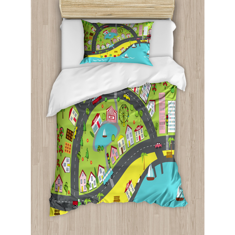 Landscape of Urban and Suburbs Duvet Cover Set