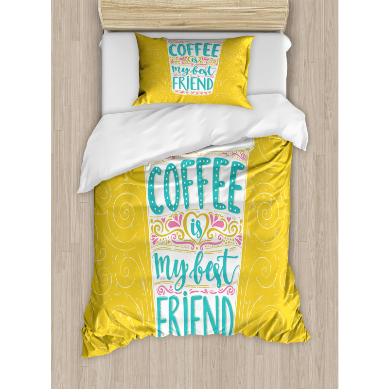 Coffee My Best Friend Text Duvet Cover Set