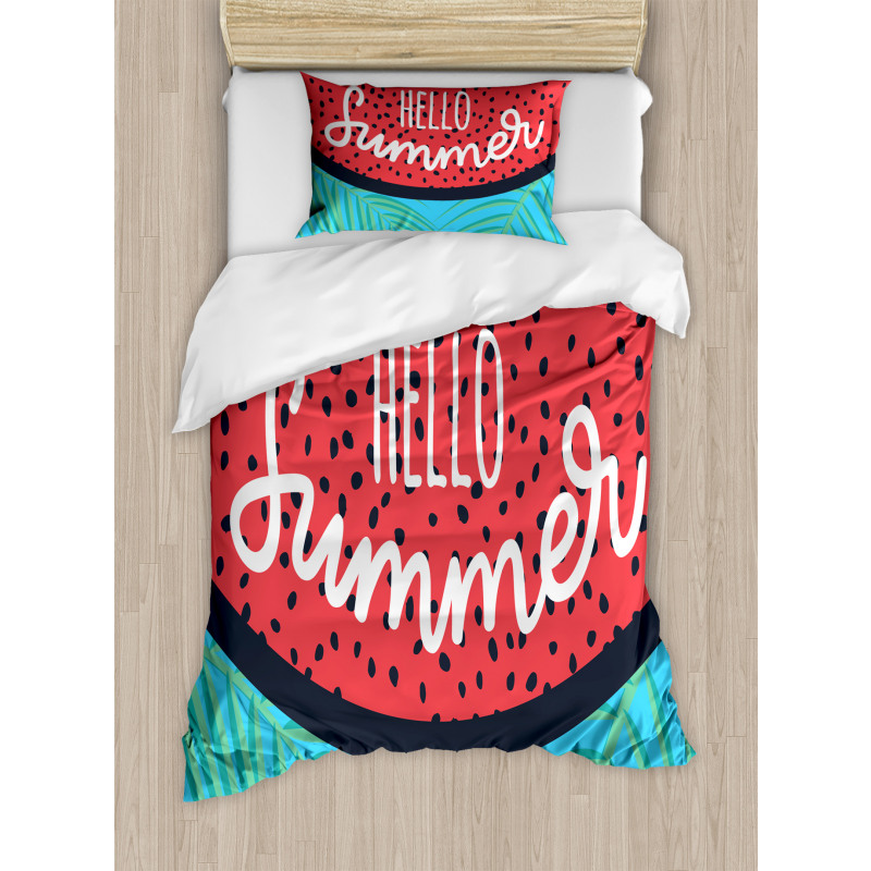 Watermelon Jungle Leaf Duvet Cover Set