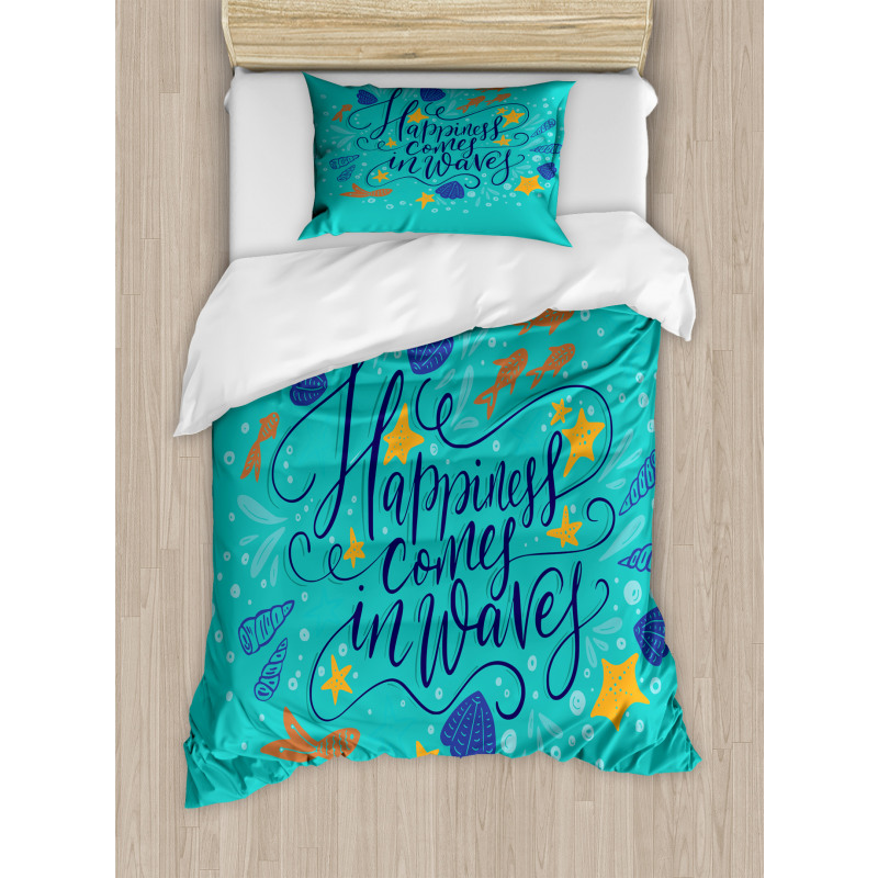 Seashell Starfish Teal Duvet Cover Set