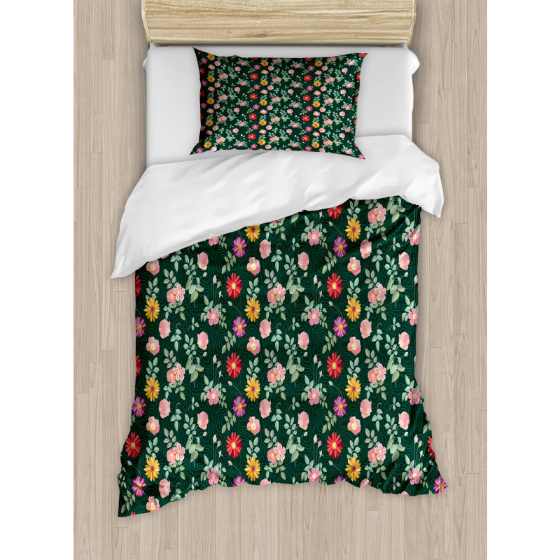 Colorful Flower and Buds Duvet Cover Set