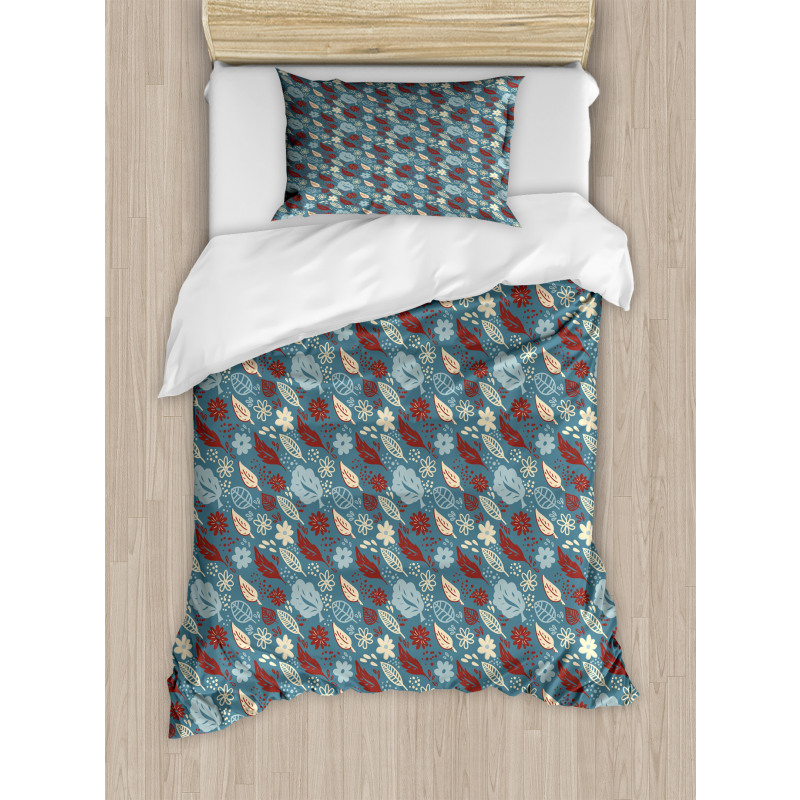 Botanical Flowers Leaves Duvet Cover Set