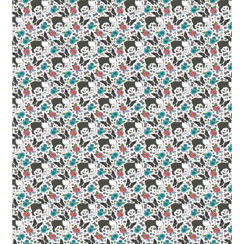 Boston Terriers and Flowers Duvet Cover Set