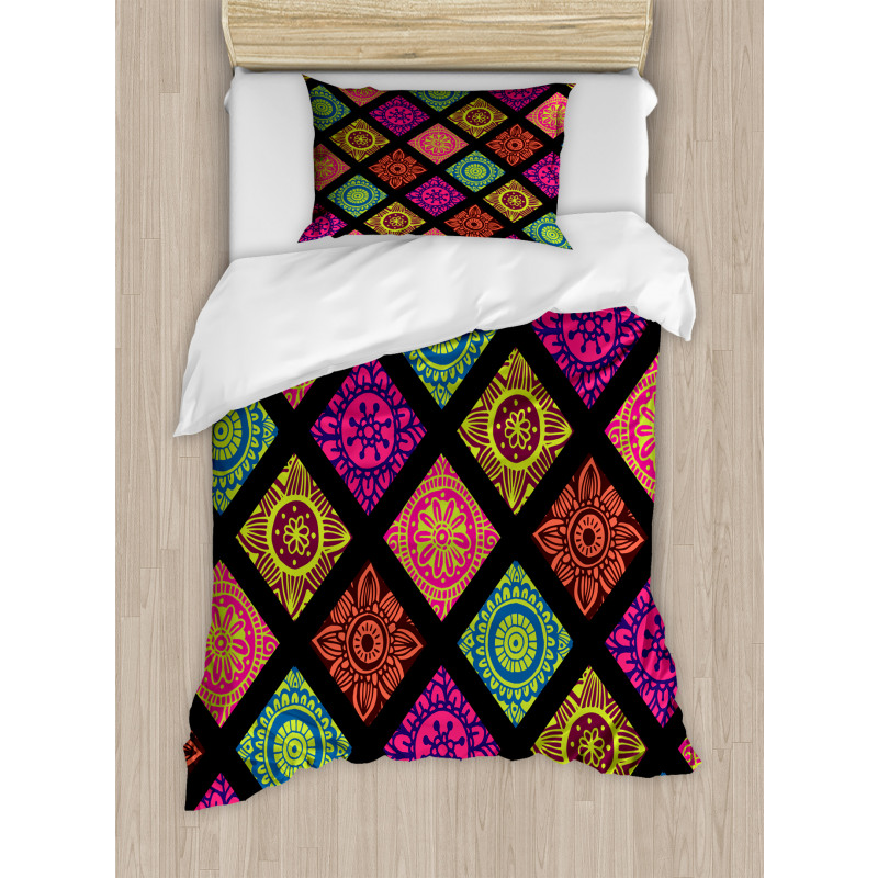 Flower Mandala Tile Colorful Duvet Cover Set