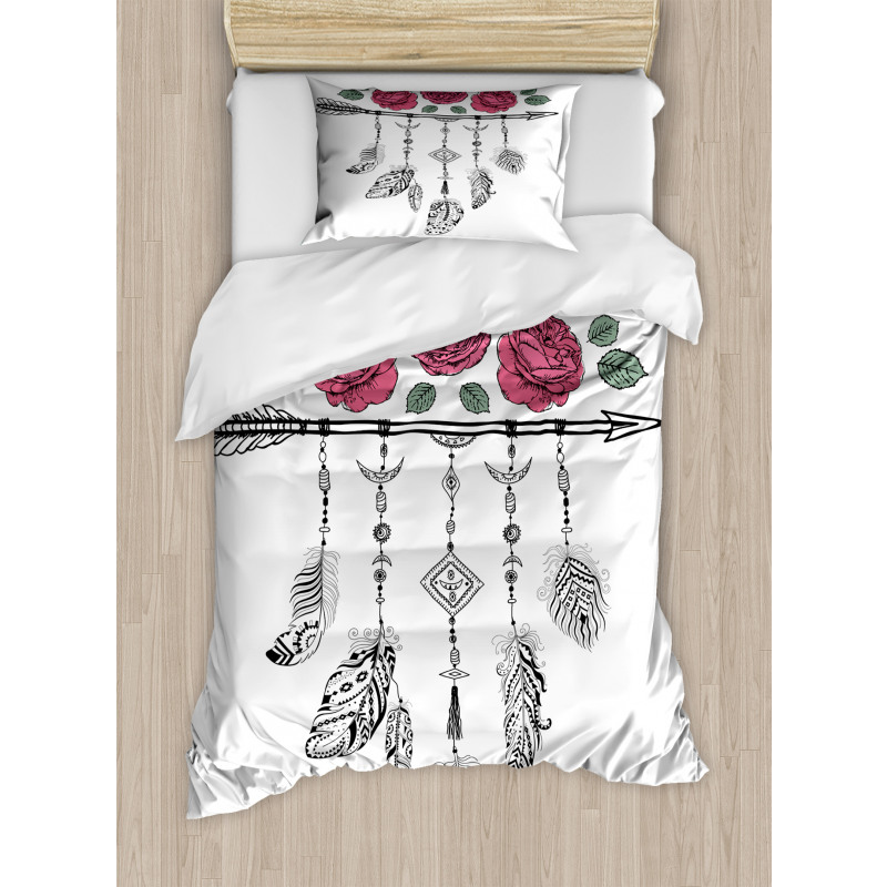 Hippie Feathers Arrow Rose Duvet Cover Set