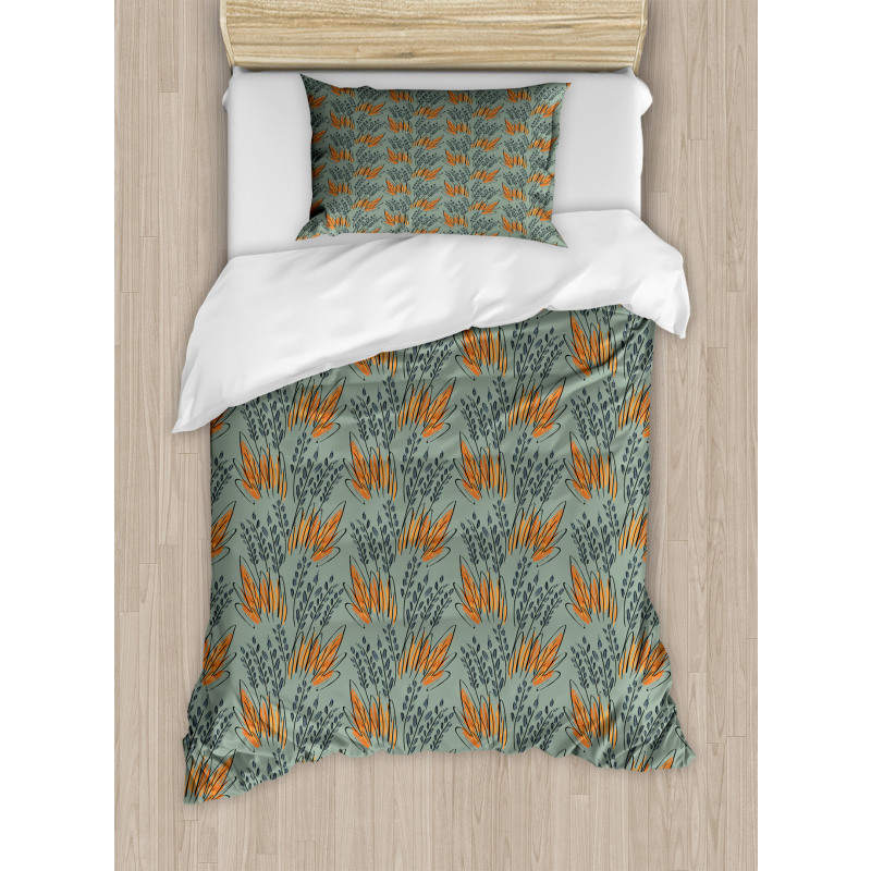 Sketched Rough Grass Herbs Duvet Cover Set