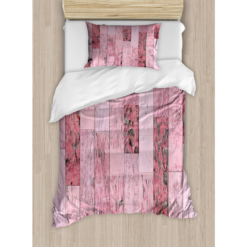 Pink Toned Rustic Planks Duvet Cover Set