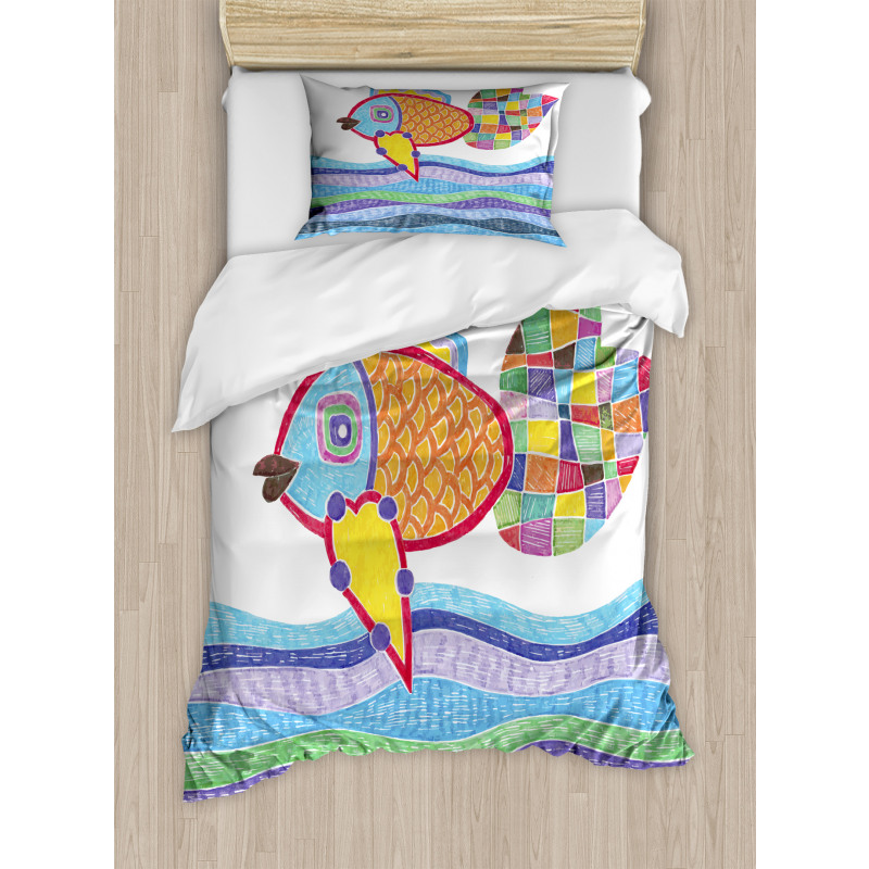 Fish Scales and Squares Doodle Duvet Cover Set