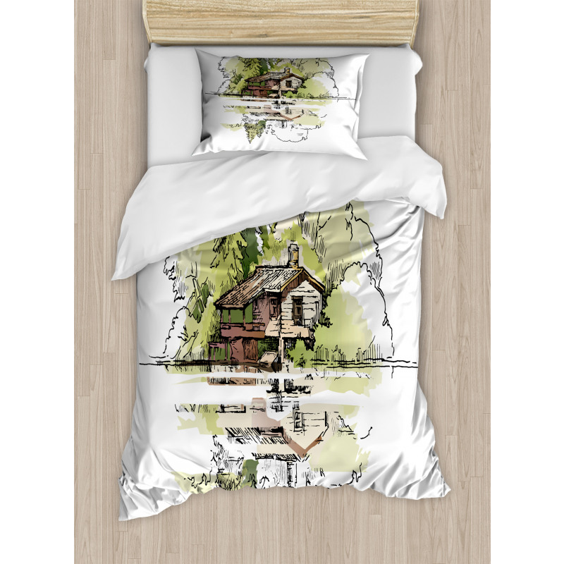 Lake House in the Forest Duvet Cover Set