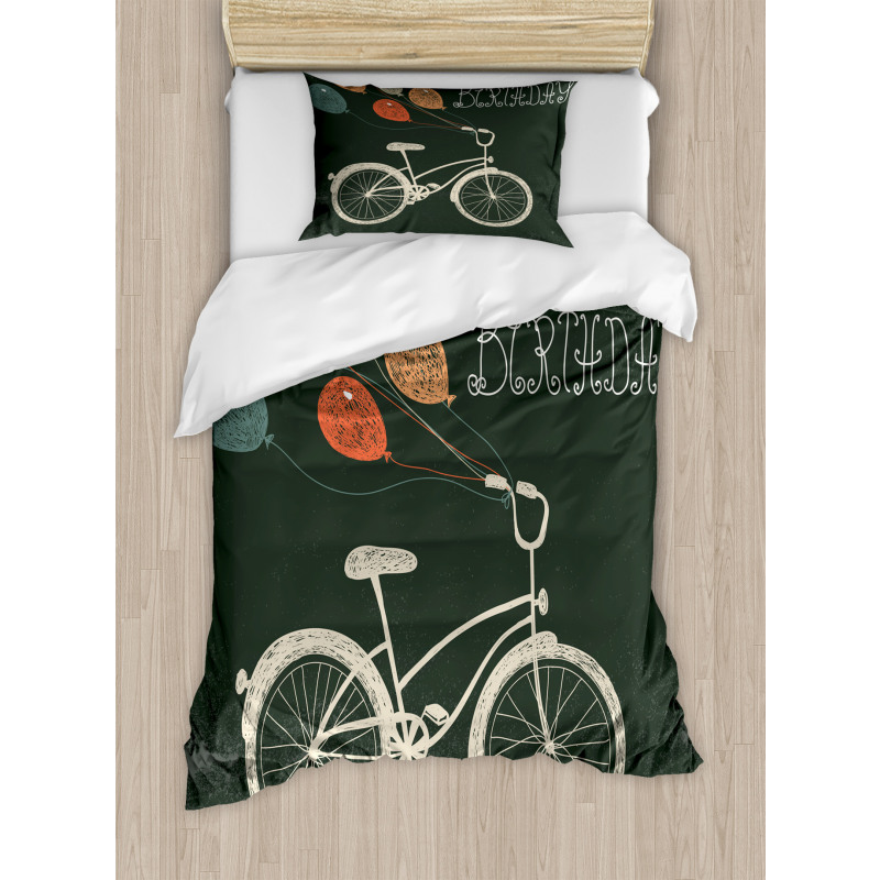 Bike Ballons Happy Birthday Duvet Cover Set