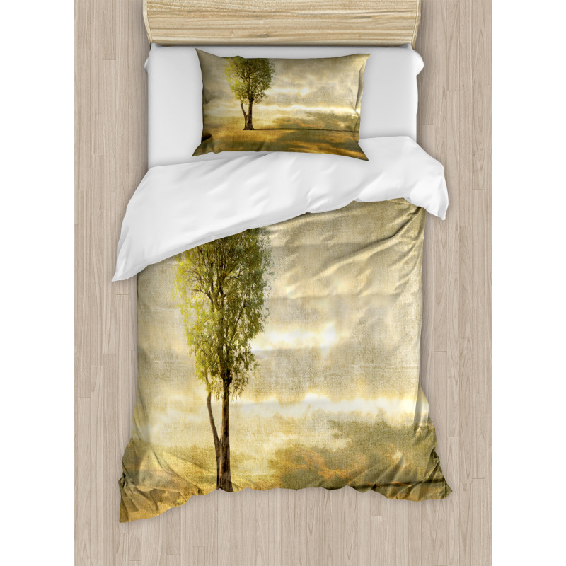 Lonely Tree in Beige Tones Duvet Cover Set